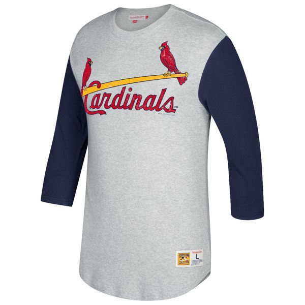 Picture of St. Louis Cardinals Mitchell & Ness Gray/Navy Scoring Position 3/4-Sleeve T-Shirt