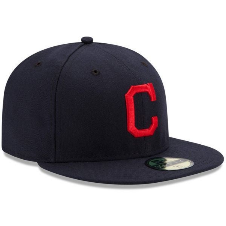 Cleveland Indians New Era Road Authentic Collection On Field 59FIFTY Fitted Hat - Navy detail view