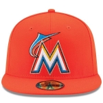 Picture of Miami Marlins New Era Road Authentic Collection On-Field 59FIFTY Performance Fitted Hat - Orange
