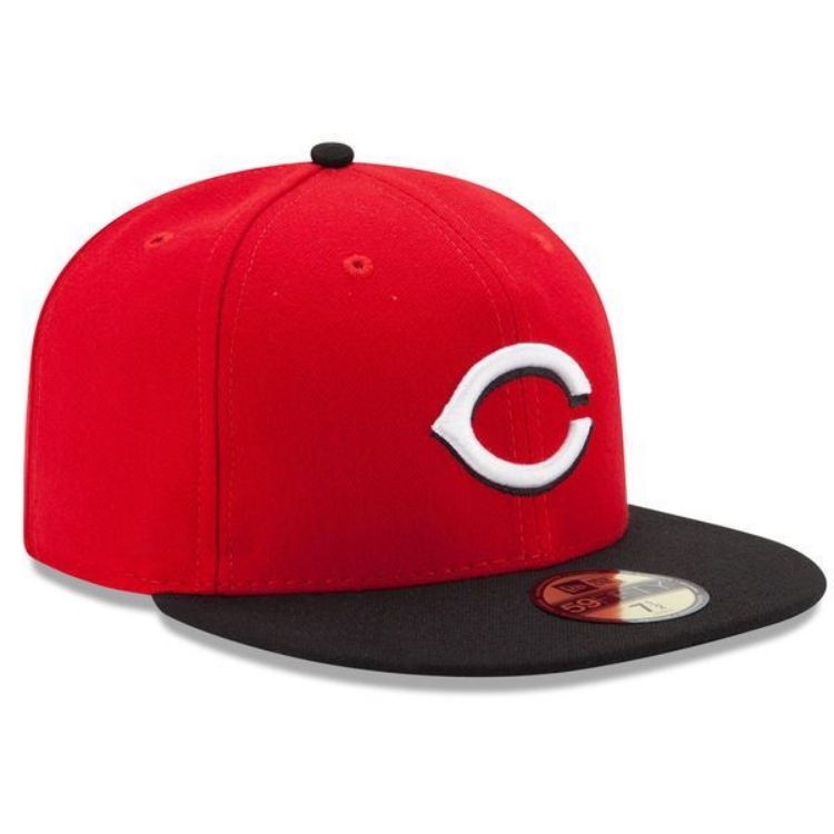 Cincinnati Reds New Era Road Authentic Collection On-Field 59FIFTY Fitted Hat - Red/Black detail view