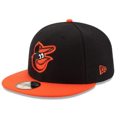 Men's Baltimore Orioles New Era Black/Orange Road Authentic Collection On-Field 59FIFTY Fitted Hat front view
