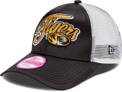 New Era Missouri Tigers Black Scripty Satin Adjustable Hat front view