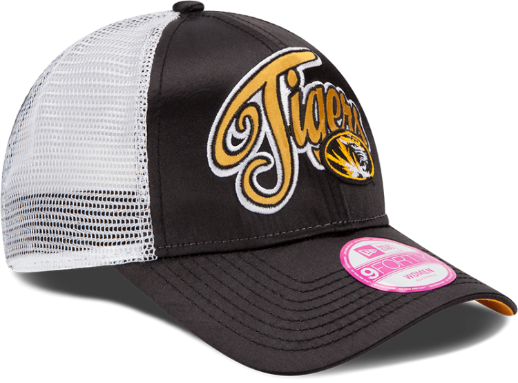 New Era Missouri Tigers Black Scripty Satin Adjustable Hat side view