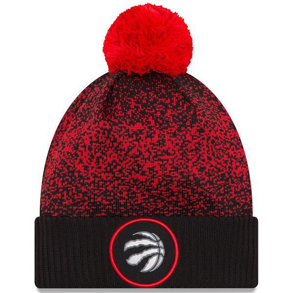 Men's Toronto Raptors New Era Black On-Court Cuffed Knit Hat with Pom ...