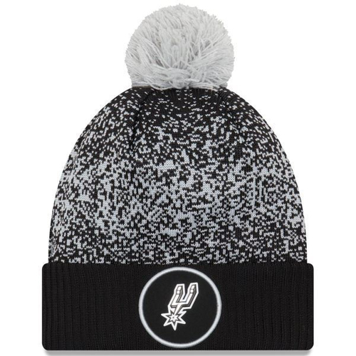 Picture of Men's San Antonio Spurs New Era Black On-Court Cuffed Knit Hat with Pom