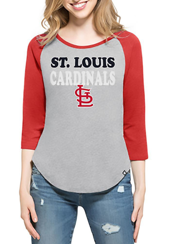 Picture of '47 St Louis Cardinals Womens Grey Club Raglan Long Sleeve Crew T-Shirt