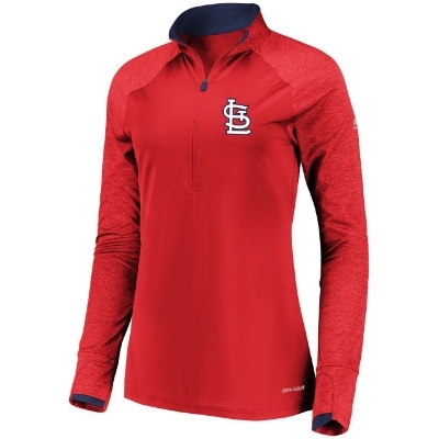 Women's St. Louis Cardinals Majestic Red Extremely Clear Half-Zip Pullover Jacket front view