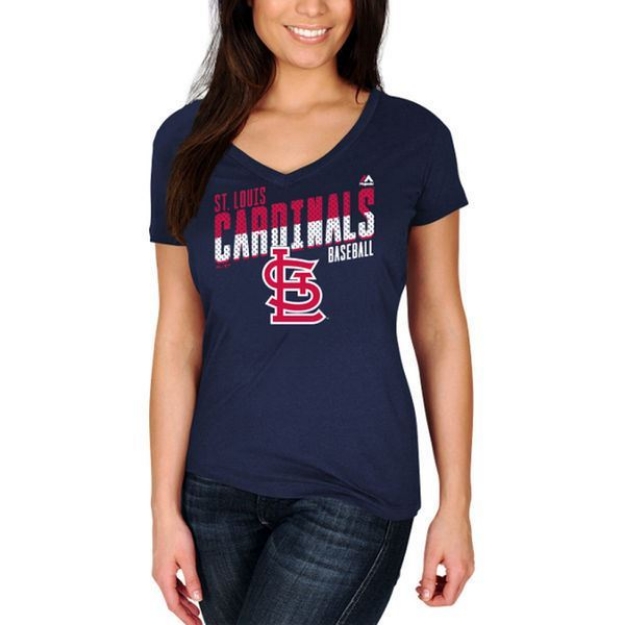 Picture of Women's St. Louis Cardinals Majestic Navy Crank Up the Heat T-Shirt