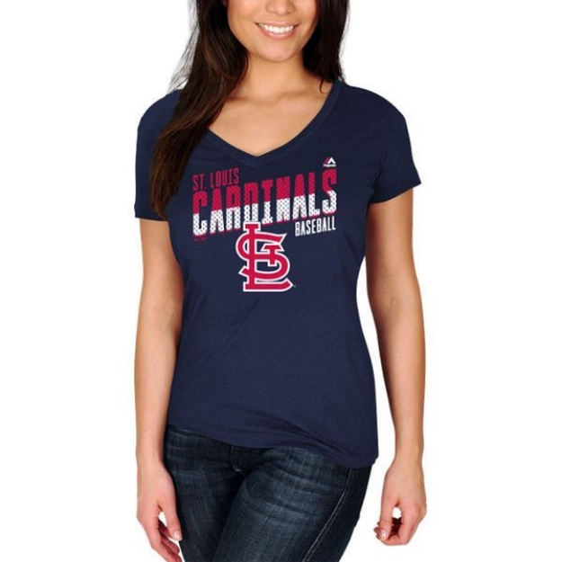 Women's St. Louis Cardinals Majestic Navy Crank Up The Heat T-Shirt - Extra Large | Headz N Threadz