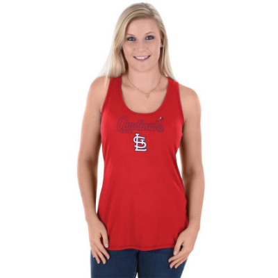 Women's St. Louis Cardinals Majestic Heathered Red Gotta Feeling Racerback Tank Top front view