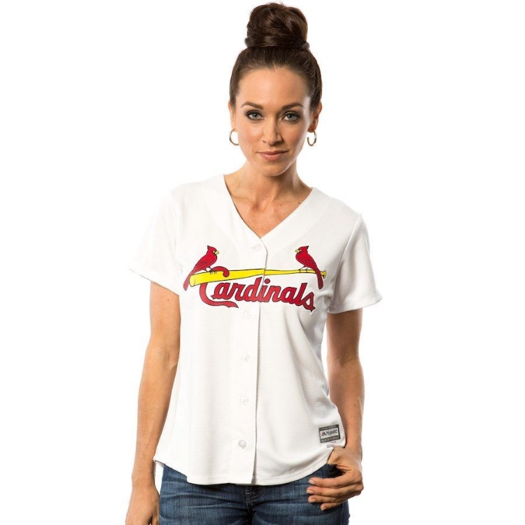 Women's St. Louis Cardinals Majestic White Home Cool Base Jersey side view
