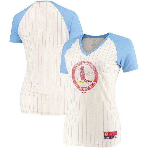 Picture of Women's St. Louis Cardinals Majestic Natural Concept of Winning Pinstripe V-Neck Raglan T-Shirt