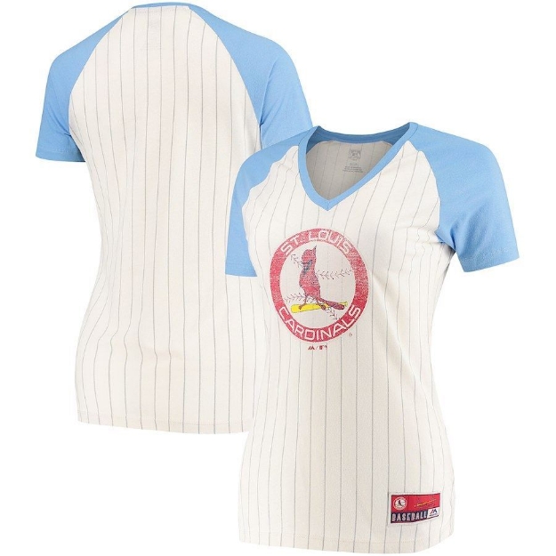 St Louis Cardinals Womens White Opening Night Pinstripe Raglan LS Tee