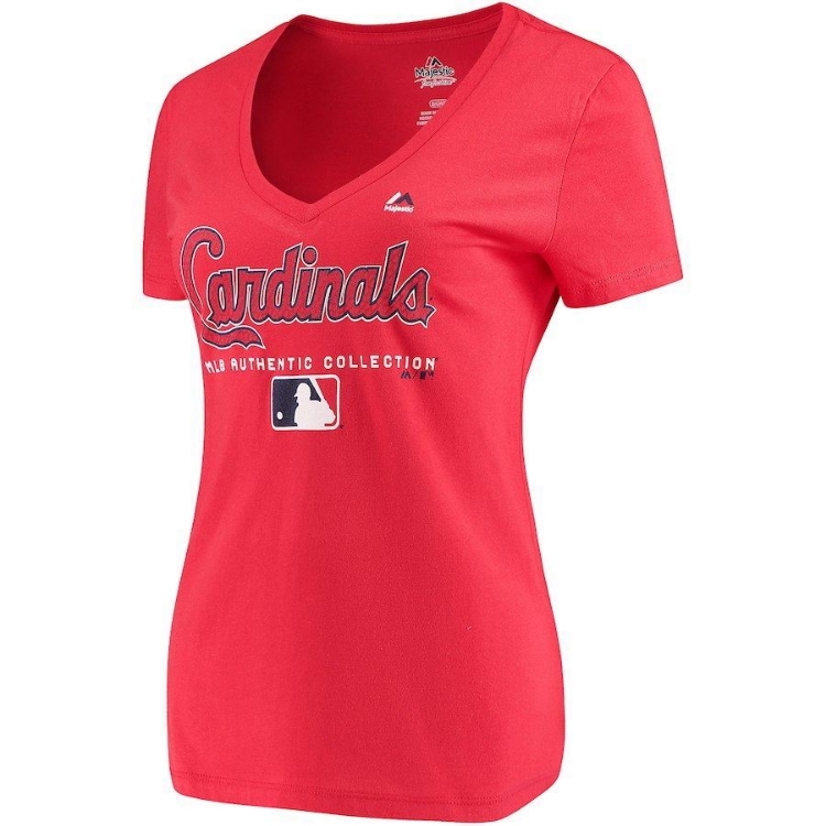 Women's St. Louis Cardinals Majestic Red Authentic Team Drive T-Shirt front view