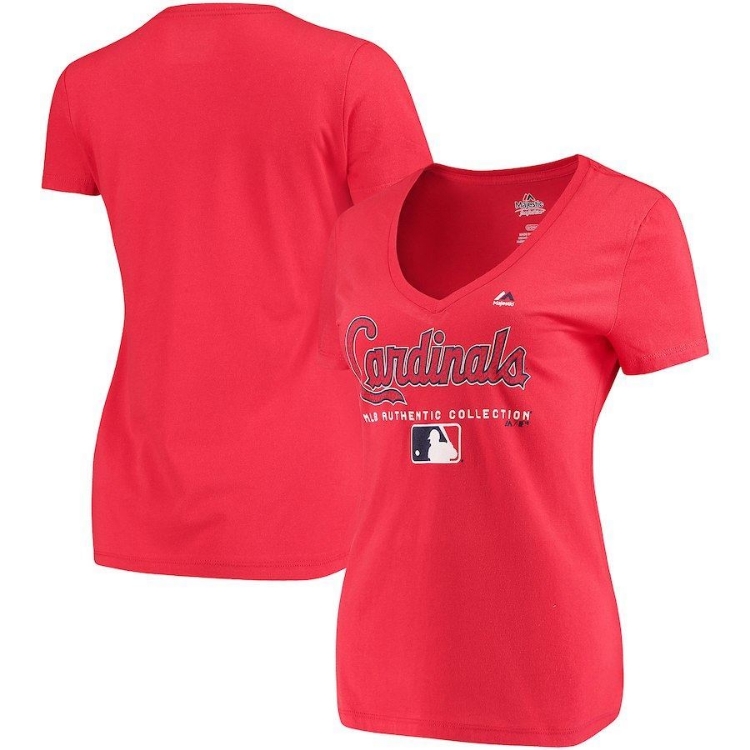 Women's St. Louis Cardinals Majestic Red Authentic Team Drive T-Shirt side view