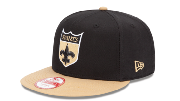 Youth New Orleans Saints New Era Black/Gold Baycik 9FIFTY Snapback Adjustable Hat front view