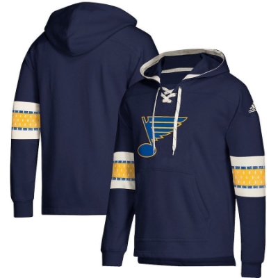 Men's St. Louis Blues adidas Blue Jersey Lace-Up Pullover Hoodie front view