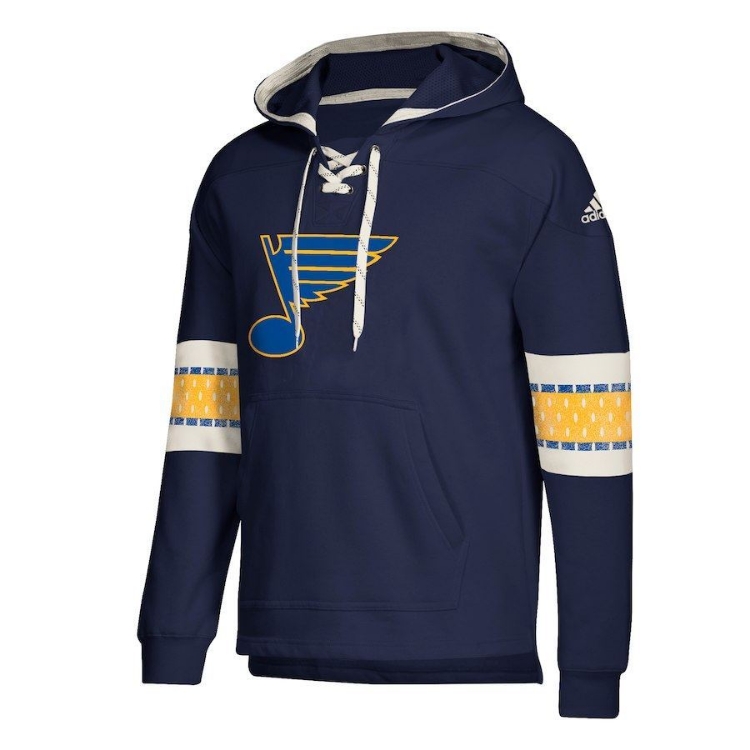 Men's St. Louis Blues adidas Blue Jersey Lace-Up Pullover Hoodie side view
