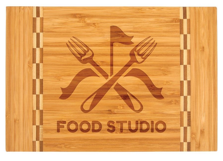 Personalized Bamboo Butcher's Block Cutting Board with Checkered Inlay front view