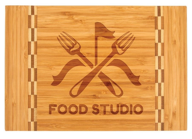 Picture of Personalized Bamboo Butcher's Block Cutting Board with Checkered Inlay
