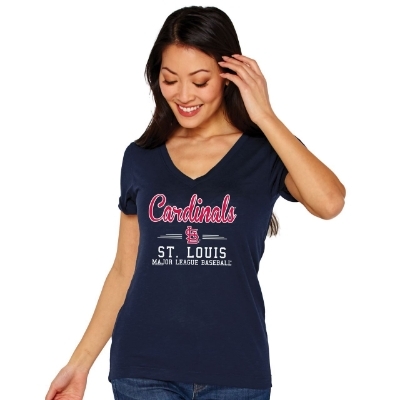 Women's St. Louis Cardinals Majestic Navy Sub V T-Shirt front view