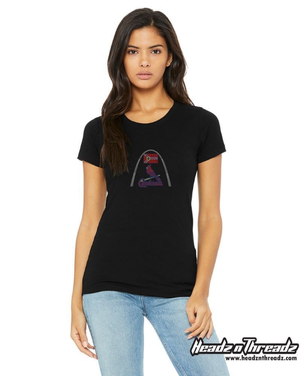 St. Louis Cardinals Rhinestone Arch Flag Bella Tee shirt side view