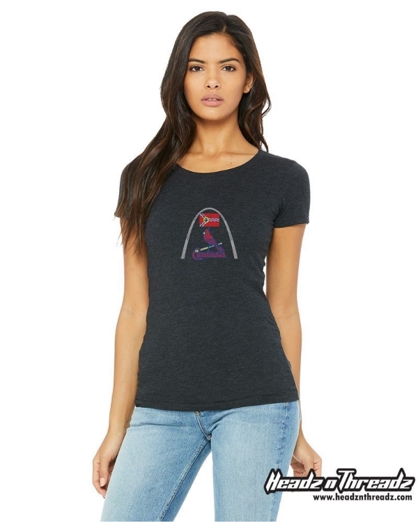 St. Louis Cardinals Rhinestone Arch Flag Bella Tee shirt back view