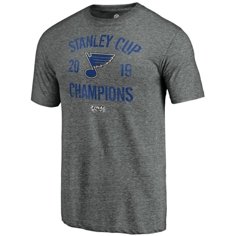 St. Louis Blues Fanatics Branded 2019 Stanley Cup Champions Ice Rink Tri-Blend T-Shirt - Heather Gray side view