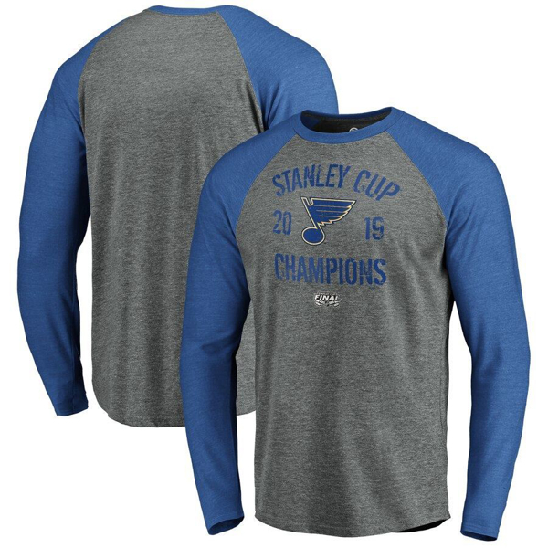 St. Louis Blues Fanatics Branded 2019 Stanley Cup Champions Ice Rink Tri-Blend Raglan Long ...