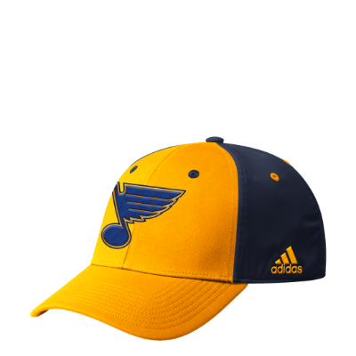 St Louis Blue Adidas NHL Coaches SL Flex Fit Slouch Yellow Hat front view
