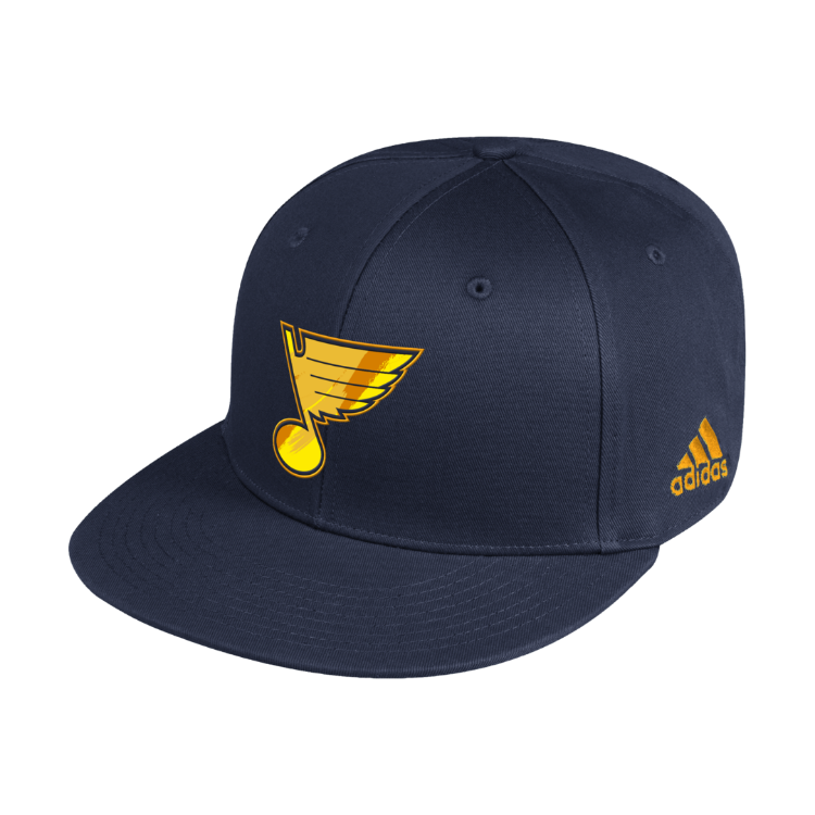 Adidas St Louis Blues Navy Blue Yellow Camo Flat Brim Mens Snapback Hat side view