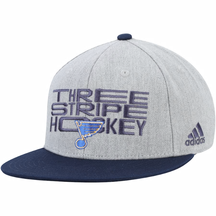 Adidas St Louis Blues Triple Stripe Hockey Flat Brim Mens Snapback Hat front view