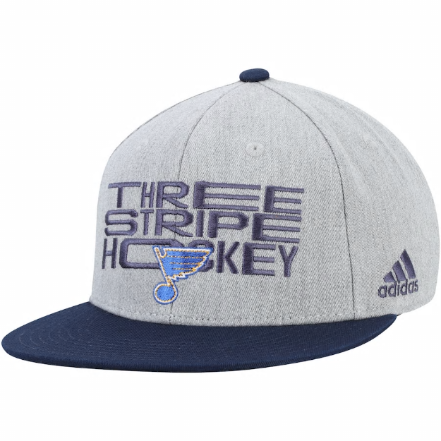 adidas St. Louis Blues Gray/Navy Three Stripe Hockey Adjustable Hat