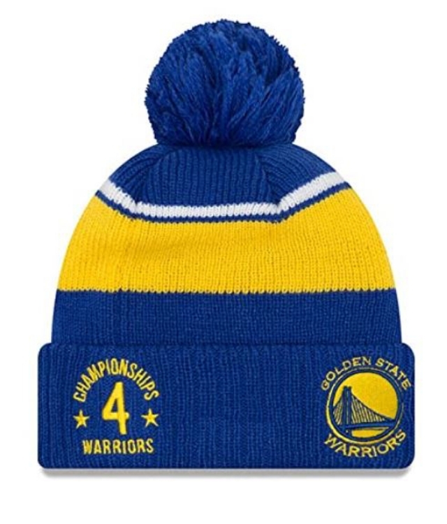 New Era Golden State Warriors Call Out Cuff Pom Knit Beanie Hat/Cap side view