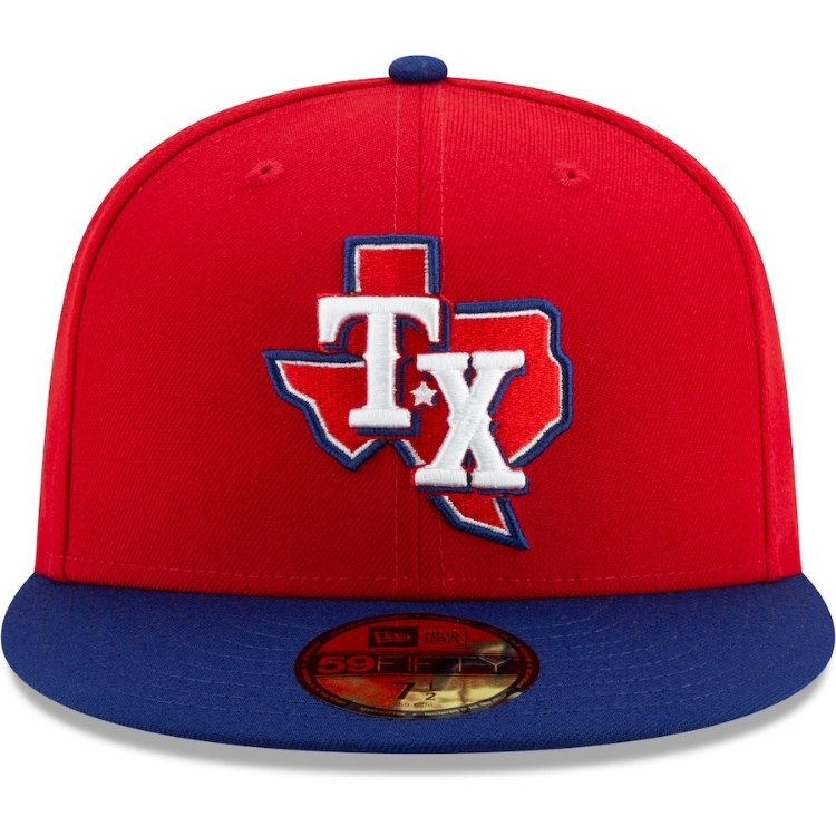 Men's Texas Rangers New Era Red/Royal 2020 Alternate 3 Authentic Collection On Field 59FIFTY Fitted Hat side view