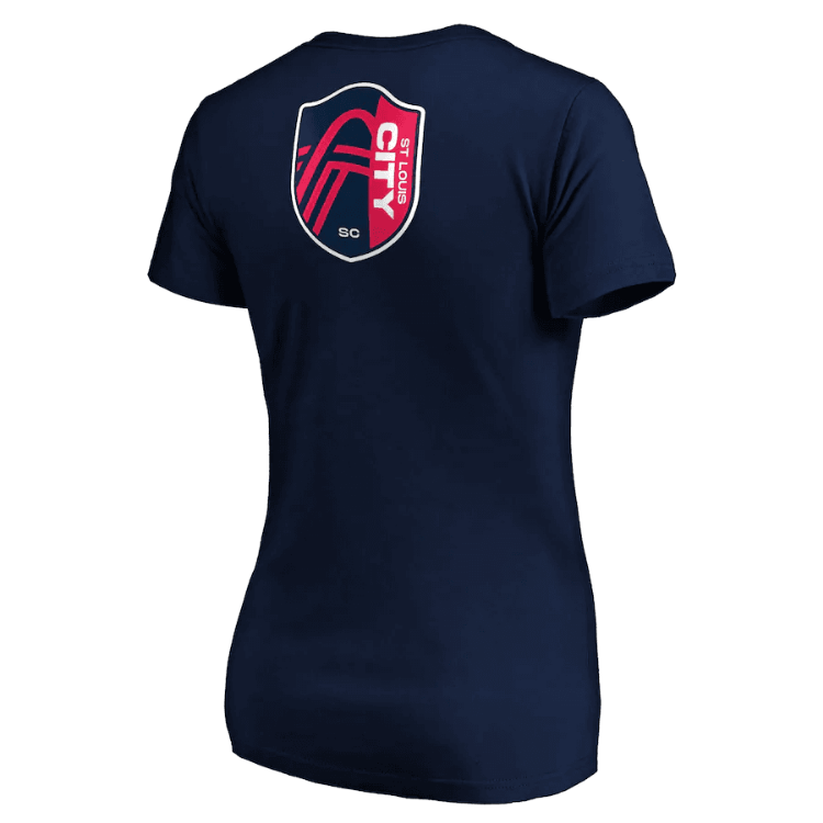 Women's St. Louis City SC Fanatics Branded Navy Our City Our Spirit V-Neck T-Shirt side view