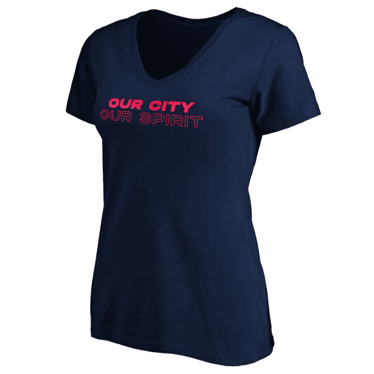 Women's St. Louis City SC Fanatics Branded Navy Our City Our Spirit V-Neck T-Shirt back view