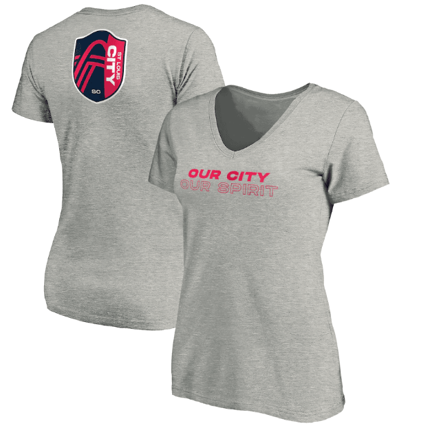 Women's St. Louis City SC Fanatics Branded Heather Gray Our City Our Spirit V-Neck T-Shirt