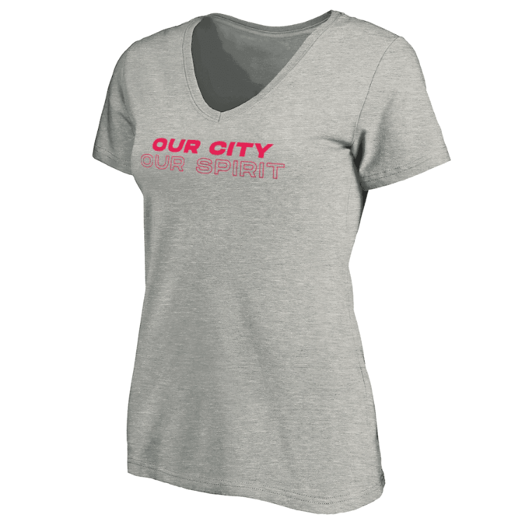 Women's St. Louis City SC Fanatics Branded Heather Gray Our City Our Spirit V-Neck T-Shirt side view
