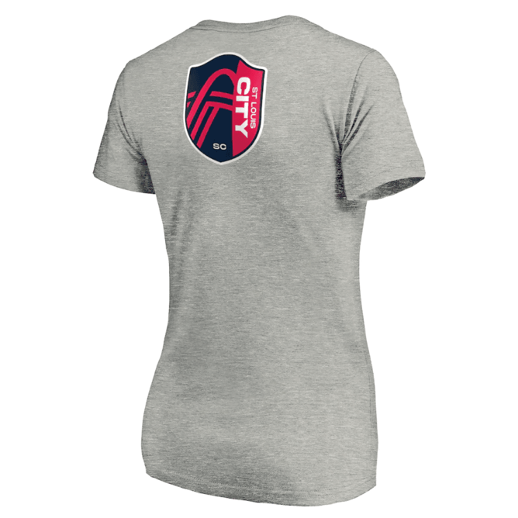 Women's St. Louis City SC Fanatics Branded Heather Gray Our City Our Spirit V-Neck T-Shirt back view