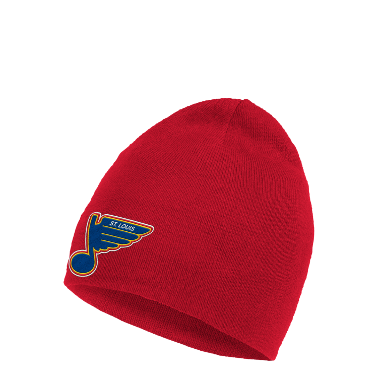 Men's St. Louis Blues Adidas Branded Brett Hull Red Special Edition Cuffed Beanie Hat front view