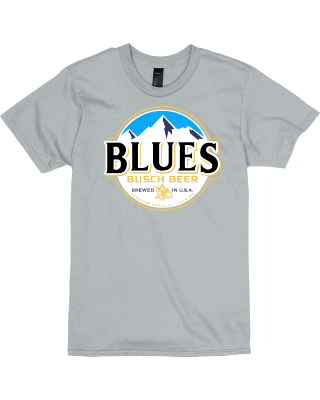 Blues Busch Light Beer T-Shirt Custom Designed Color Label Pattern front view