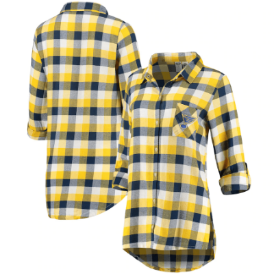 Women's St. Louis Blues Concepts Sport Navy/Gold Breakout Plaid Nightshirt front view