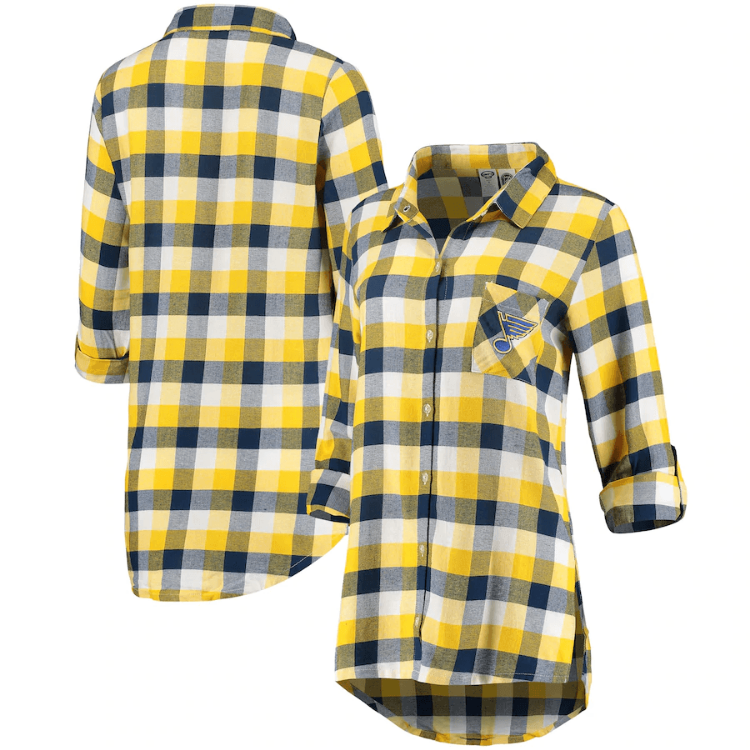 Women's St. Louis Blues Concepts Sport Navy/Gold Breakout Plaid Nightshirt front view