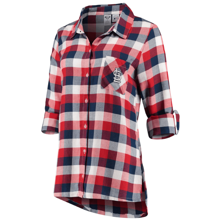 Women's St. Louis Cardinals Concepts Sport Red/Navy Breakout Flannel Long Sleeve Nightshirt side view