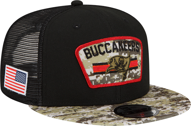 Men's Tampa Bay Buccaneers New Era Black/Camo 2021 Salute To Service 9Fifty Snapback side view