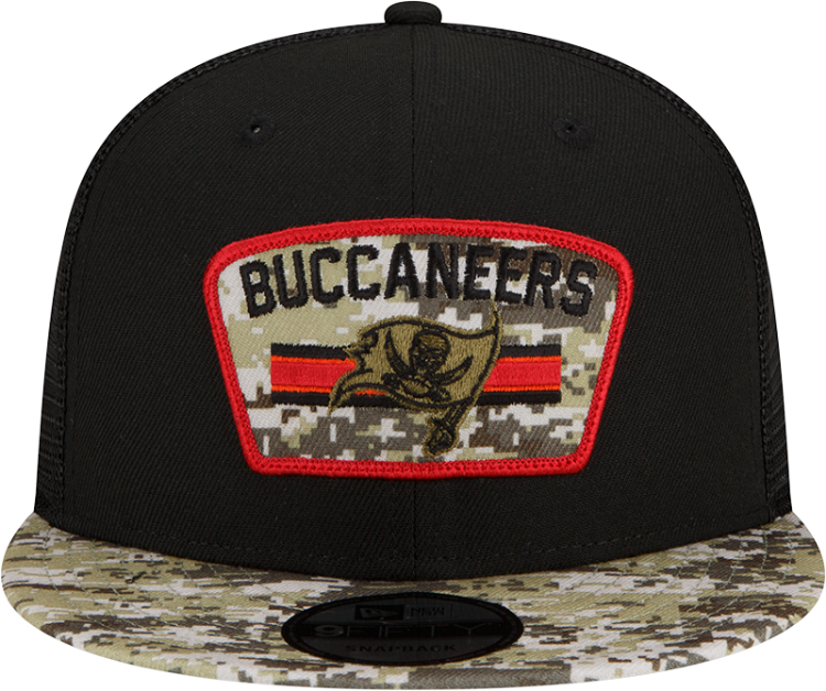 Men's Tampa Bay Buccaneers New Era Black/Camo 2021 Salute To Service 9Fifty Snapback back view