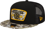 Men's Pittsburgh Steelers New Era Black/Camo 2021 Salute To Service Trucker 9FIFTY Snapback Adjustable Hat