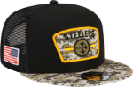 Men's Pittsburgh Steelers New Era Black/Camo 2021 Salute To Service Trucker 9FIFTY Snapback Adjustable Hat