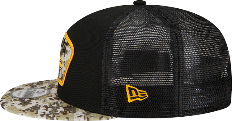 Men's Pittsburgh Steelers New Era Black/Camo 2021 Salute To Service Trucker 9FIFTY Snapback Adjustable Hat detail view